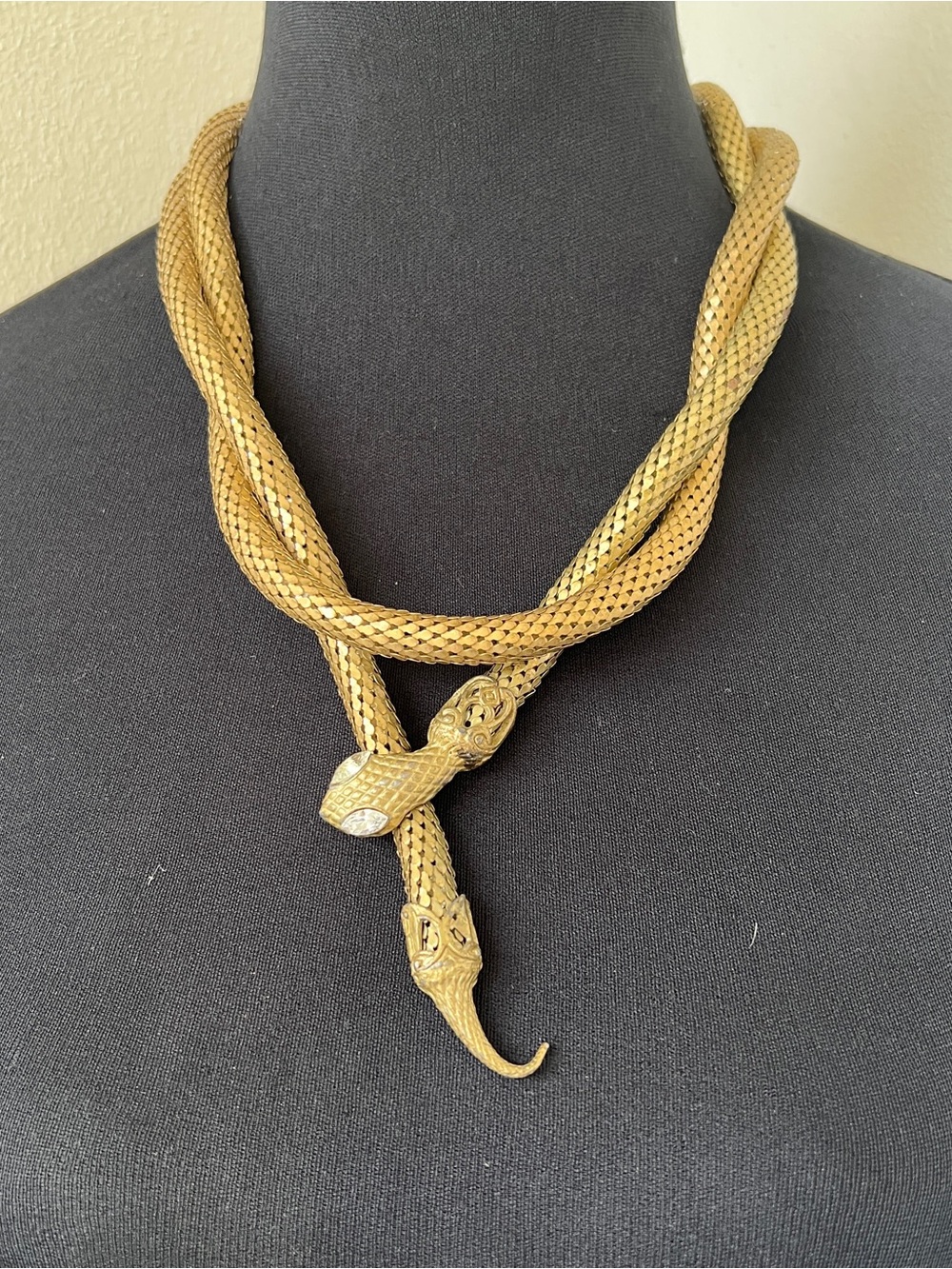 Exceptional XXL vintage mesh snake belt necklace extra-long antique gold 52”
